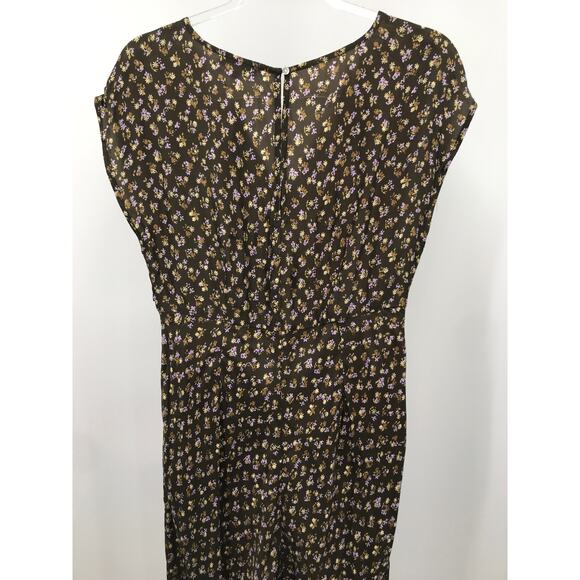 Madewell Floral Wide V-Neck Midi Dress 8 Expedition Green Cap Sleeve - Picture 7 of 12